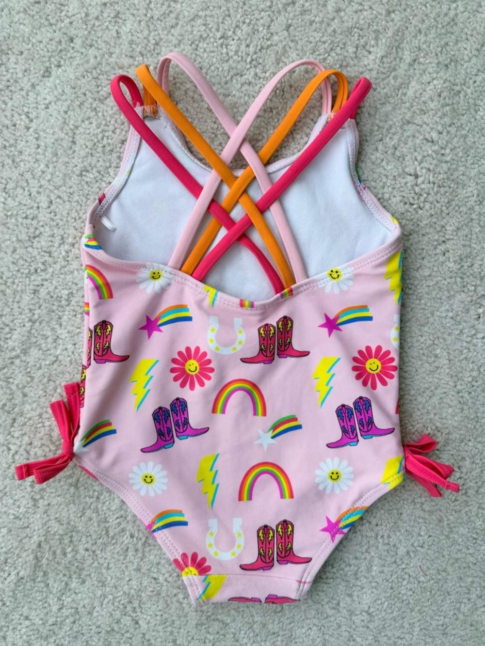 Ruffle Butts Pink Rainbow & Cowboy Boot One-Piece Swimsuit - Picture 5 of 8